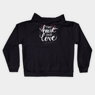 Two heart one love hand lettering. Kids Hoodie